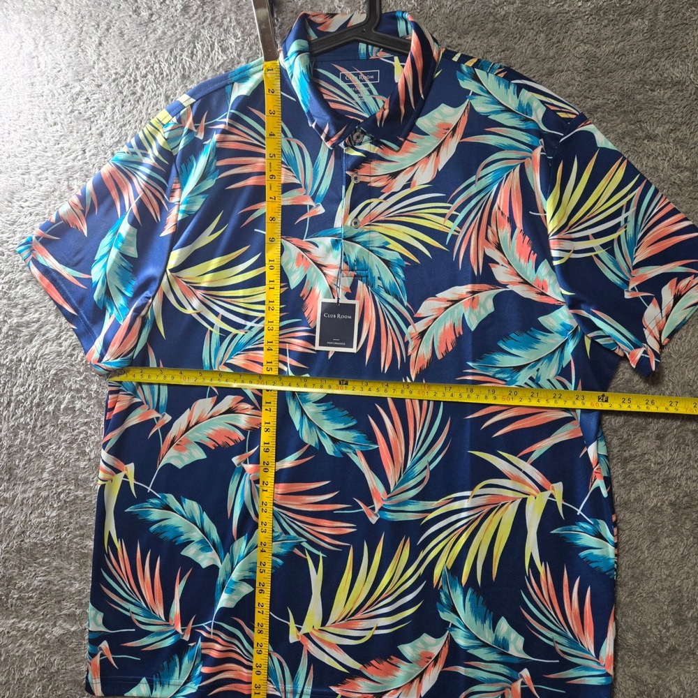 Club Room Performance Polo 2XL Navy Tropical Palm Print UPF 50 Golf Shirt NEW - Picture 4 of 7